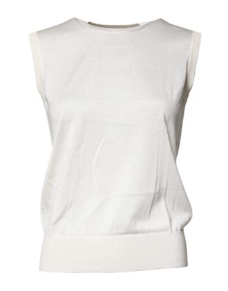 Dolce & Gabbana Womens Cream Sleeveless Silk Round Neck Tank Top