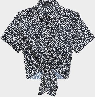 Theory Geometric-Print Tie-Front Shirt
