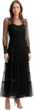 Twinset Jurk met kanten overlay - Dames - Feestkleedjes - Zwart - XL - Leer - Kleedjes