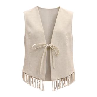 Souvenir Vests, female, Beige, Size: S Gilet con frange sotto