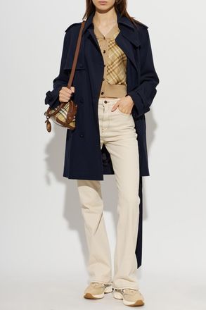 Burberry Wool Trench Coat Latchmere, Womens, Navy Blue