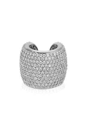 Ettika Womens Statement Chunky Ear Cuff In Clear Crystal With Silver Plating