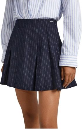 Pepe Jeans London Mini Katoenen Rok met Geplooide Details - Dames - Korte rokken - Blauw - L - Katoen - Rokken