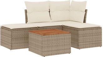 vidaXL Juego De Sof&aacute;s Jard&iacute;n Con Cojines 5 Pzas Rat&aacute;n Sint&eacute;tico Beige Vidaxl