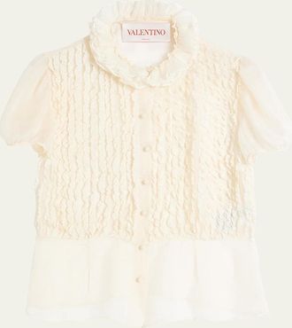 Valentino Garavani Micro Ruffle Chiffon Blouse