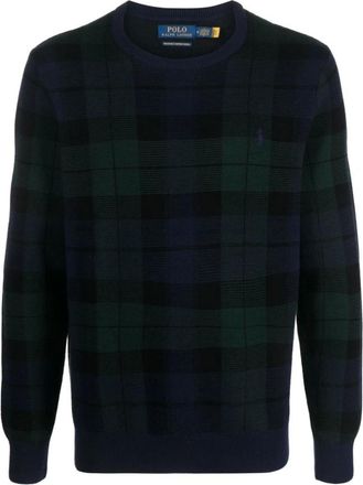 Ralph Lauren Round-neck Knitwear, male, Black, Size: XL Plaid Washable Wool Sweater