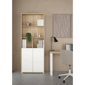 Dmora Dmora - Estante Para Libros Arancio, Estante De Oficina, Porta Libros M&oacute;vil, Biblioteca, 80x34 H205 Cm, Roble Y Blanco