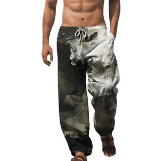 Generic Linen Trousers Mens Hawaiian Style Beach Trousers Casual Baggy Jogging Bottoms 3D Printed Leisure Trousers Fashionable Casual Summer Trousers Breathab