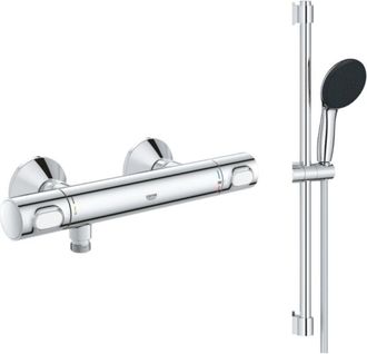 GROHE Mezclador Termost&aacute;tico Para Ducha Grohe Precision Flow + Conjunto De Ducha De 2 Chorros Con Barra Cromada