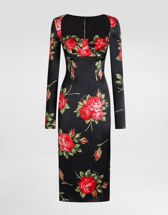 Dolce & Gabbana Rose Bouquet-print Sheath Dress - Woman Dresses Multicolor 36