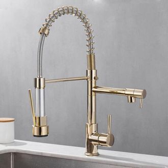 OEM Grifos De Fregadero De Cocina Totalmente De Cobre, Doble Salida De Agua Fr&iacute;a Y Caliente, Grifos Mezcladores Con Resorte Montados Sobre Encimera, Color