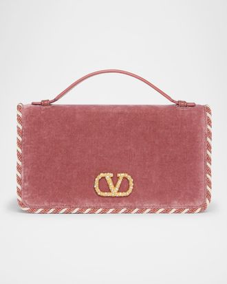 Valentino Garavani VLOGO Signature Suede Wallet with Chain Strap