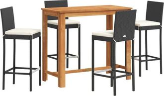 vidaXL Mesa Y Taburetes De Jard&iacute;n 5 Pzas Madera Acacia Rat&aacute;n Pe Negro Vidaxl