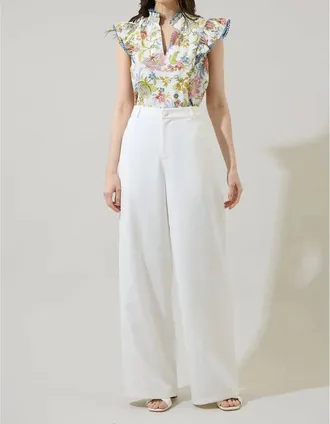 THML Clothing Rae Floral Ruffle Top In White/green