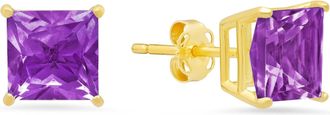 MAX + STONE 14k Yellow Gold Solitaire Princess-Cut Gemstone Stud Earrings (7mm)