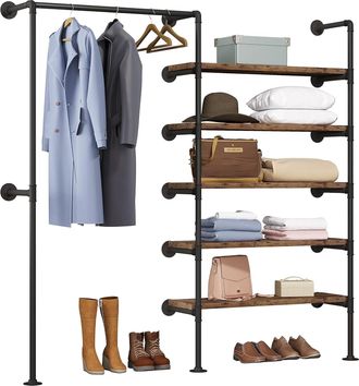 Woltu Perchero De Ropa Pared Con 5 Estantes Abiertos Riel Para Ropa De Tubos Perchero Tubular De Pie Para Tiendas Y Guardaropas Estilo Vintage E Industrial 