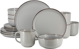 Elama Leo 16 Piece Stoneware Dinnerware Set in Grey at Nordstrom
