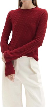 Max Mara Trui van wol met diagonale breistructuur - Dames - Ronde hals truien - Rood - S - Wol - Truien & Vesten