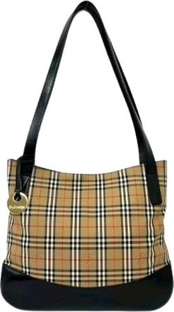 Burberry Pre-owned Shoulder Bags, female, Beige, Size: ONE SIZE Pre-owned Check Canvas Leather Tote Bag