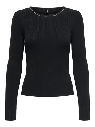 Only Strickpullover ONLY ONLEMMA LS BLING O-NECK KNT NCA, Damen, Gr. XS, schwarz detail:silber bling, Strick, Obermaterial: 72% Viskose, 28% Nylon, unifarb