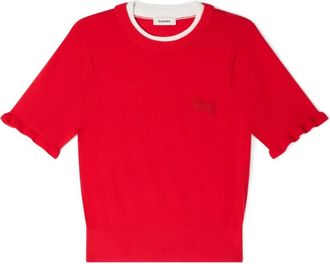 Sandro contrast-collar horse top - women - Wool - 4 - Red