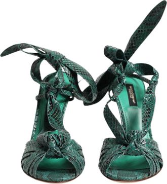 Dolce & Gabbana Green Python Leather Heels Sandals Womens Shoes