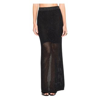 Akep Maxi Skirts, female, Black, Size: XL Long Skirt with Side Slit and Sheer Details
