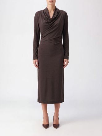 Brunello Cucinelli Draped-Neckline Wool-Blend Midi Sheath Dress