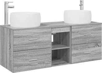 vidaXL Juego De Muebles De Ba&ntilde;o 3 Uds. Sonoma Gris 49,5 X 44,5 X 66 Cm Vidaxl