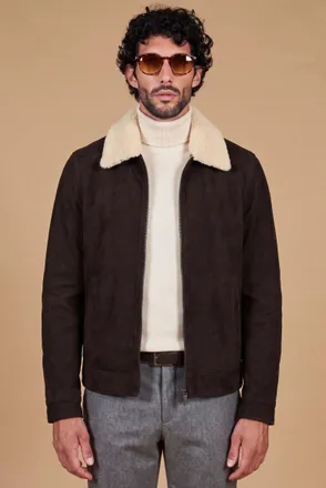 D'Arienzo Giacca in vera pelle camoscio testa di moro con fodera puro cashmere DArienzo, Seleziona Taglia 46, Colore Testa di moro