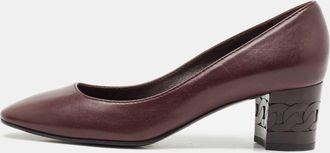 Casadei Purple Leather Embossed Chain Heel Pumps