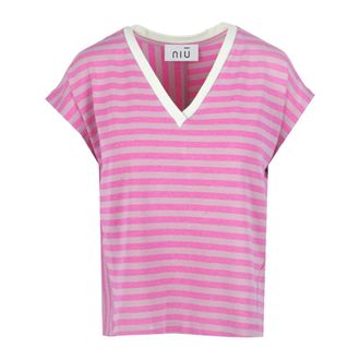 Ni&ugrave; T-Shirts, female, Pink, Size: XS T-shirt Trapezio a Righe