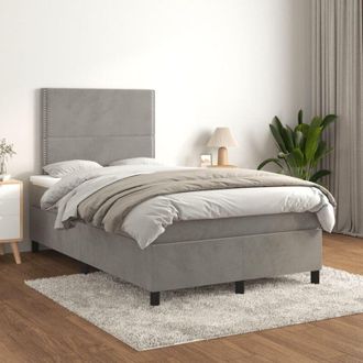 vidaXL Vidaxl - Cama Box Spring Con Colch&oacute;n Terciopelo Gris Claro 120x200 Cm