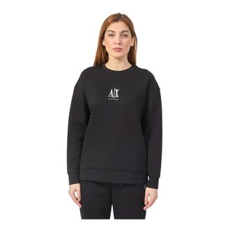 A|X Armani Exchange Hoodies & sweatvesten, Dames, Zwart, M, Katoen, Zwarte Katoenen Logotrui