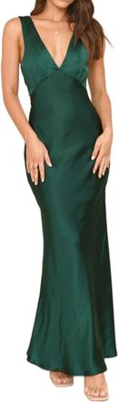 Generic Womens Elegant Satin Backless Maxi Dress V Neck Sleeveless Silk Formal Long Cocktail Dresses Summer Wedding Guest Dress Green