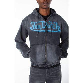 Von Dutch Invader Patch Acid Zip Up Hoodie Jacket in Grovestone at Nordstrom, Size X-Large