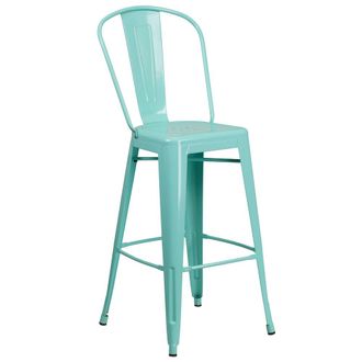 Flash Furniture 30 High Mint Green Metal Indoor-Outdoor Barstool with Back