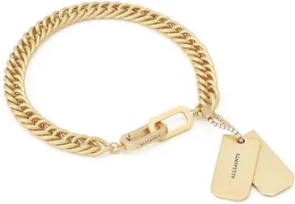 AllSaints Dog Tag Chain Bracelet in Vintage Gold at Nordstrom