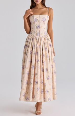 House of CB Ysabella Floral Stretch Cotton Maxi Sundress in Ivory Sweet Peony at Nordstrom, Size X-Large A