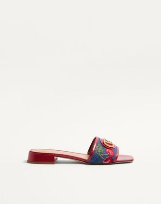 Valentino Garavani Sandalo Slide VLogo Signature In Denim Con Ricamo Cherryfic 20Mm Donna DENIM/MULTICOLOR 36.5