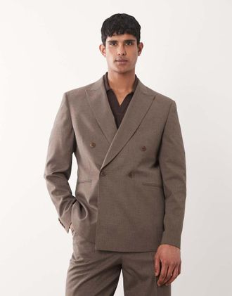 Asos Giacca da abito doppiopetto regular marrone misto lana