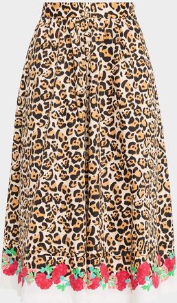 Saloni Pia Leopard Floral Midi Skirt