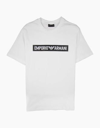 Emporio Armani Mens Armani Jeans Leather Logo T-shirt Bianco Ottico 0100 - White - Size: 44