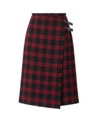 Pinko Asymmetric Wrap Skirt in Black and Red Tweed