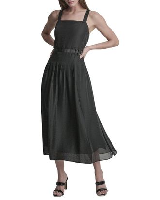 DKNY Belted Gazare Pleated Dress