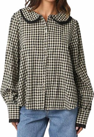 Olivaceous Lace Trimmed Gingham Button Down Shirt In Black