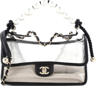 Chanel Sand By The Sea Pearl Flap Bag PVC with Lambskin Medium shoulder bag - Zwart