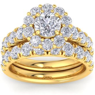 Pompeii3 4Ct Diamond Halo Engagement Wedding Ring Set White Yellow or Rose Gold Lab Grown