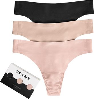 Spanx Fit-to-You Assorted 3-Pack Thongs in Very Black/nude/vintage Rose at Nordstrom