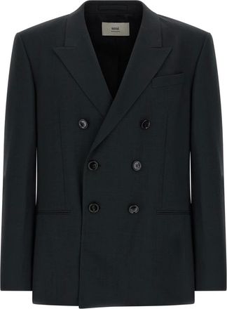 Ami Jassen, Heren, Grijs, L, Katoen, Virgin Wool Double-Breasted Blazer